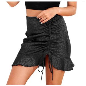 Skirts Pleated Zipper Skirt Fishtail Women Print Leopard Sexy Satin With Chain Girls Leggings