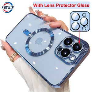 Magsafe Magsafe Clear Camera Clear Protector Glass Case per iPhone 14 15 12 Pro Max Plack Wireless Coperchio di ricarica wireless
