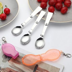 Dinnerware Sets Stainless Steel Solding Spoon Creative Tableware Outdoor Portable Three-Fold Fork Travel Folding With Storage Box
