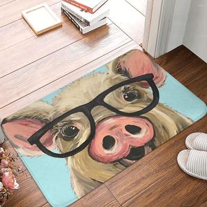 Carpets Kitchen Non-Slip Carpet Cute Pig With Glasses Art Bedroom Mat Entrance Door Doormat Floor Decor Rug