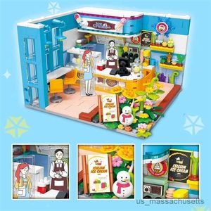 Blocchi da 590 pezzi Modelli di negozi di ghiaccio floreale City Builds Builds Puzzle Build Build Block Toys for Children Girl Girl Toy Decro R230814