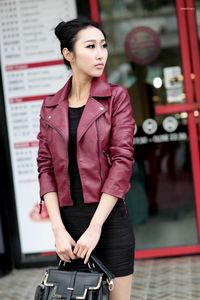 Frauen Leder Frühling Herbst Trage Korean PU -Kleidung Kurzschlug Slim Small Coat Motorradjacke