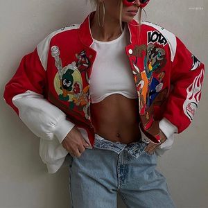 Women's Jackets CINESSD 2023 Spring And Autumn Short Jacket Casual Sports Style Red Printed Loose Long Sleeve Trench Coat Streetwear