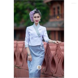 Ethnic Clothing Traditional Thailand For Women Style Daily Casual Tops Blouse Skirt Asian Clothes Thai Dress Costume
