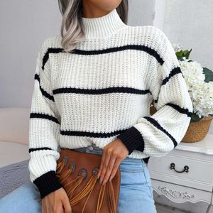 Designer Frauen langhältiger Mode hoher Hals gestreifter neuer Pullover Herbst Winter 2023