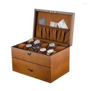 Wachboxen Ash Wood Box Storage Hülle mit Schloss Organizer Schmuckarmband Mechanische Handgelenk Uhren Display Sammlung