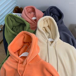 Hoodies femininos com capuz polar de dupla face-colo do moletom de inverno espessado, pulôver solto solo laranja moletom laranja top