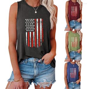 Women's Tanks Summer Cotton Fashion Sleeveless T-shirt Loose Fun Printed Flag Pattern Crewneck Casual Large Vest