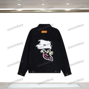 xinxinbuy Men designer Coat Jacket Denim Duck Graffiti Print long sleeve women gray Black khaki blue M-2XL