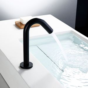 Black Deck Mount Induction Faucet Single Hole Only Cold Water Round Single Handle Brass Polish Kitchen Hotel Faucet