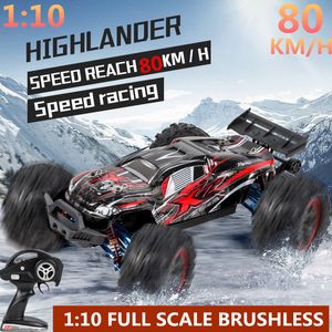 Electric RC Car 1 10 Professional Brushless 4WD RC Racing Drift 80km H All Terrain Off Road 2 3 kg Teatro in lega di sterzo in lega Bugy Model 230814