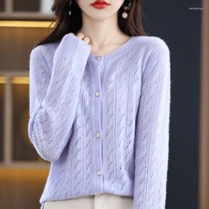 Kadın Sweaters İlkbahar ve Sonbahar İçi Boş Yün Cardigan O-Neck Gömlek Kaşmir Sweater Örme Yüksek uçlu alt dış Kulesi