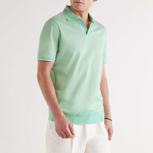 Designer män polo t skjortor sommar loro piana herrar ljusgrön polos skjorta kort ärm tshirt mode kläder