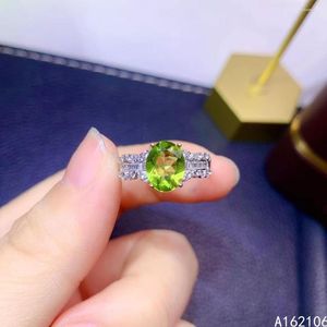 Cluster Rings 925 Pure Silver Chinese Style Natural Peridot Women's Luxury Lovely Fresh Oval Adjustable Gem Ring Fine Jewelry Support