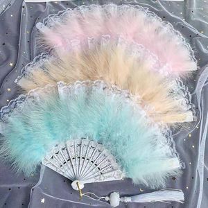 Decorative Figurines Folding Fan Feather Chinese Style Sweet Fairy Girl Gothic Court Dance Hand Art Craft Gift Halloween Wedding Party