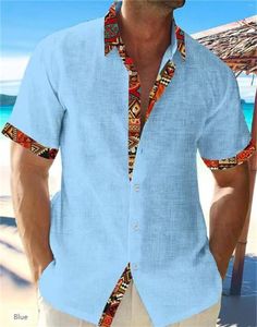 Men's Casual Shirts 2023 Summer Fashion Hawaii Beach Pink White Blue Grey Linen Short Sleeve Shirt High Quality Street Top Plus Size