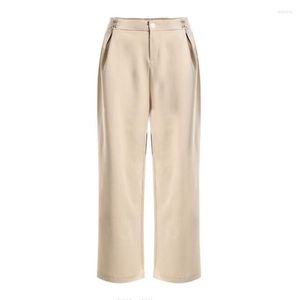 Pantaloni da donna classici casual primavera/estate 2023 Pulsante in metallo ad alta vita Filfh cover con radatura