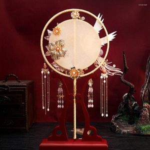 Dekoracyjne figurki dwustronne Phoenix okrągły wentylator zabytkowy ręczny haft haftowy chiński w stylu myskiem długi uchwyt ręcznie robiony impreza