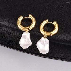 Dangle Ohrringe Vintage French Imitation Barock Pearl Huggies 18k Gold für Frauen Jubiläum Bankett Schmuckgeschenk