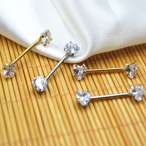 Labret Lip Piercing Jewelry Lot50pcs Body Heart Round Shine CZ Gems Straight Barbells Nipple Bar 16G12mmx14x55mm 230814