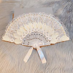 Figurine decorative Fanni di nozze personalizzate Fans per le mani personalizzate White Recamite in stile cinese in pizzo da mano in pizzo da donna unisex unisex Pearl Bride Handfan