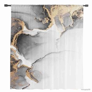 Curtain Abstract Background Marble Chiffon Sheer Curtains For Living Room Bedroom Decor Kitchen Window Voiles Tulle Curtain R230815