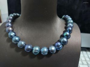 Łańcuchy 10-11 mm naturalne barokowe oryginalne tahitian czarny zielony naszyjnik perłowy 18 cali biżuteria srebrna 925