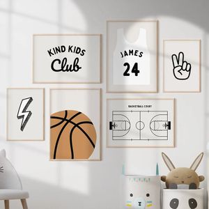 Cartoon Basketball Canvas Målning Wall Art Court Jersey Affischer and Prints Wall Pictures Kids Bedroom Living Room Decor WO6