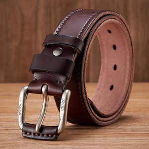 Diğer Moda Aksesuar Kemerleri 38cm Gerçek İnek Hakkili Orijinal Deri Erkek Kemer Kot pantolon için Lüks Klasik Tasarımcı Erkekler Vintage Pin Buckle Ceinture 230814