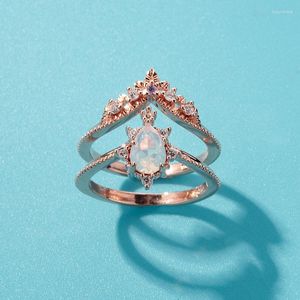Обручальные кольца мода с двумя кусочками набор женского закрытого лунного лунного камня Камень Корона Двухслой