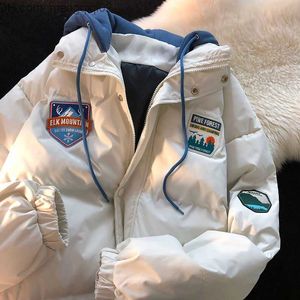 Erkek Ceketler Sıradan Sıcak Hoodie Pamuk Ceket Kadın Kış 2023 Gevşek ABD Ceket Sevgililer Ceket Sahte İki Parça Moda Pamuk Ceket Z230816