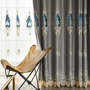 Cortina europeia de luxo cinza cortinas blackout para sala de estar quarto bordado tule transparente cortina decoração de casa personalizada