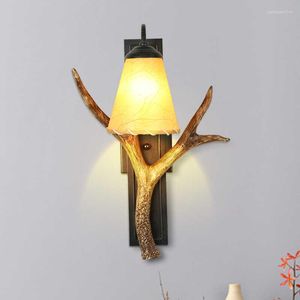 Wall Lamp American Rural Retro Resin Parchment Lampshade Foyer Study Dining Table Sconce Coffee Shop Bedside Hallway Led Light