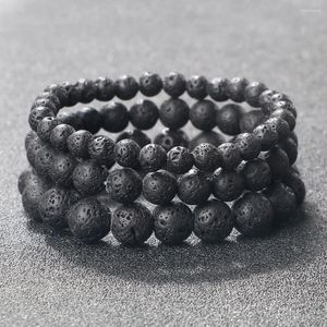 Strand naturliga vulkaniska pärlor armband män charma svarta lava armband eterisk olja diffusor elastiska armband för kvinnor smycken pulseras