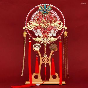 装飾的な置物ウェディングファンアンティークロングハンドルダブルサークルハンドパーソナライズされたデスクトップ装飾のアイデア花嫁中国語