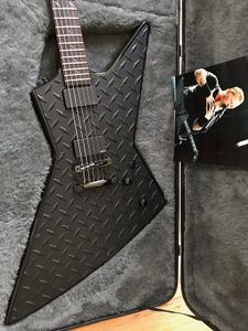 Ultra Rare Metallic LTD JH-2 James Hetfield Matte Black Diamond Plate Explorer Electric Guitar Ninja Star Inlay China EMG Pickups Black Hardware