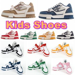 barn designer skor virgil tränare småbarn sneakers mode ungdom läder snörning plattform sula sneaker gul vit svart pojkar flickor lyx sammet sko