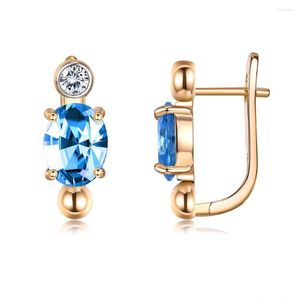 Rücken Ohrringe Ankunft Gold Farbclip für Frauen handgefertigt Mode Hochzeitsfeier Blauer Steinohrringschmuck Schmuck