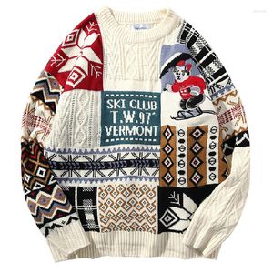 Herrtröjor ful jultröja män kvinnor vintage streetwear hip hop stickade tecknad hösten harajuku retro par