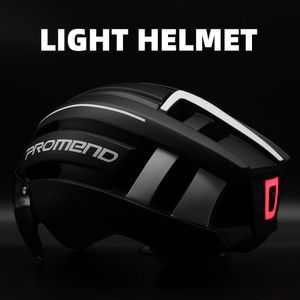 Cykelhjälmar Promend Bicycle Helmet LED Light uppladdningsbar intergralt gjuten Mountain Road Bike Sport Safe Hat For Man 230815
