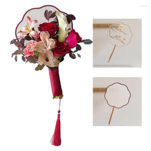 Decorative Figurines Chinese Fan Small Hand Holding For Flower Bouquet Bundle Art Decorations Silk Fans