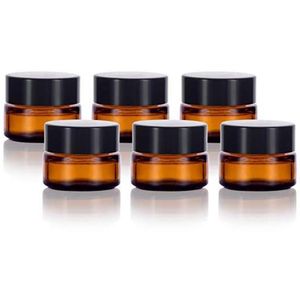 Amber Glass 5 ml 1/6 oz Small Thick Wall Round Jars Vials Pot Cosmetic Bottle Face Cream Containers With Black Lids For Lotion Make Up Hidgn