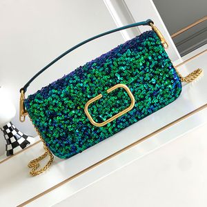 Sequins Shoulder Bag 3D Embroidery Bead Handbag Purse Genuine Leather Trim Chain Crossbody Bags Fashion Letter Magnetic Buckle Bling Evening Clutch Wallet