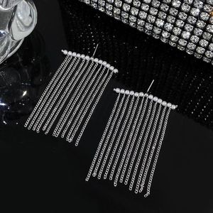 Dangle Earrings Freetry Fashion Metal Chain Tassel For Women 2023 Luxury Inlaid Pearl Oversize Fringe Hanging Wedding Jewelry