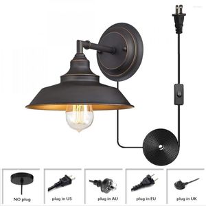 Vägglampa industriell plug i sconce 1-ljus badrum ljusarmatur olja gnuggas antik bronsfinish metall lämplig