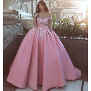 Luxusspitze Pink Quinceanera Kleider elegant von der Schulter Stickerei Party Prom Kleid Vestidos de 15 Anos Vintage Ball Kleid