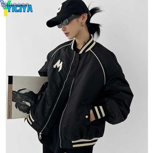 Yiciya kurtka Winter Bomber Women Racing Coats American College czarny zamek błyskawiczny Parkha Varsity kurtki baseballowe vintage bombers 2023 HKD230815