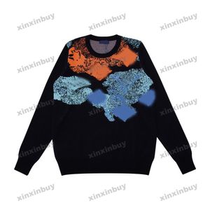 xinxinbuy mężczyzn designerskie bluza krawat barowy tęczowy litera jacquard sweter szary niebieski czarny biały m-3xl