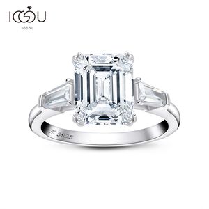 Wedding Rings IOGOU Emerald Cut Ring for Women 3-Stones Engagement Wedding Ring 925 Sterling Silver Diamond Promise Ring Luxury Jewelry Gifts 230815