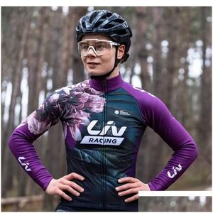 Camas de ciclismo Tops chegam Liv Winter Women Women Térmico Jackets Professional Team Professional Sleeve Bike Jersey Sportswear não forme m dhuuv